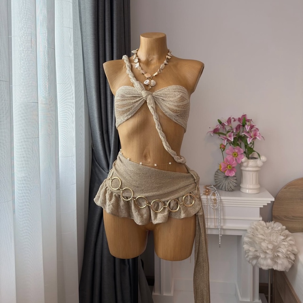 Elegant Tan Women's Bikini Cover Set - Picture 2 of 3